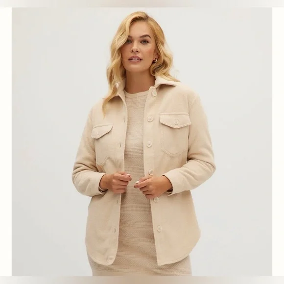 Hilary Radley Jackets Coats Nwt Beige Wool Knit Shacket Size - Main Image